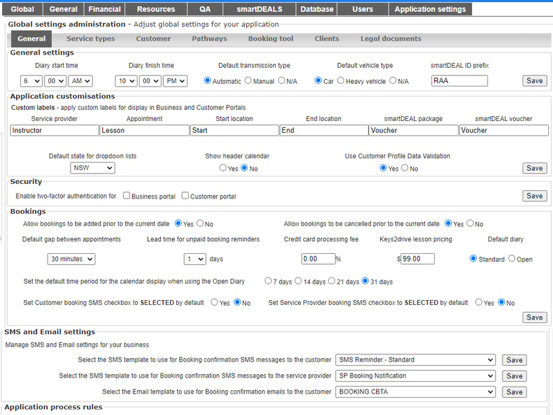 Application settings screenshot
